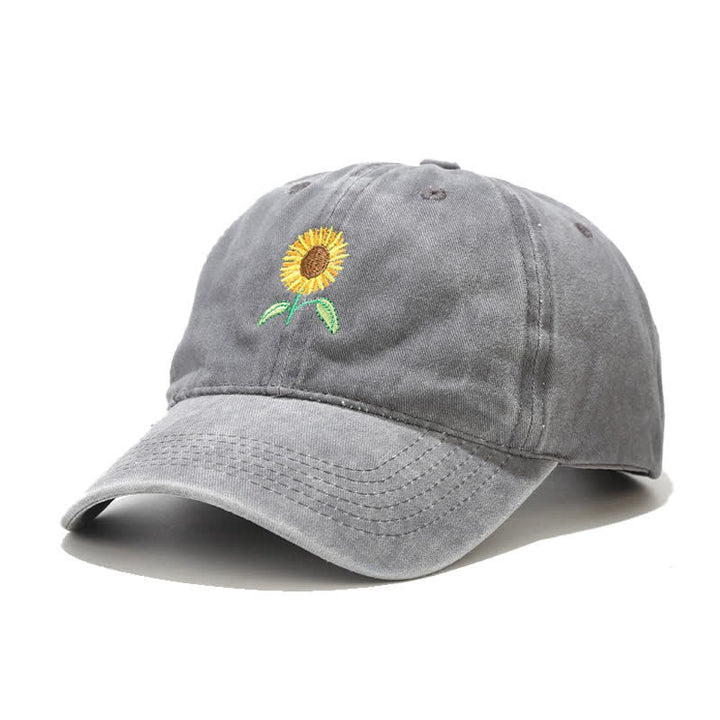 Verstellbare Baseballkappe mit Sonnenblumen-Stickerei und Blumenmuster - Grau - Einstellbar (ca. 21 5/8"-22 7/8") - image 9