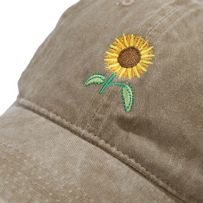 Verstellbare Baseballkappe mit Sonnenblumen-Stickerei und Blumenmuster - image 4