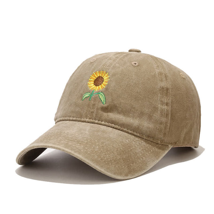 Verstellbare Baseballkappe mit Sonnenblumen-Stickerei und Blumenmuster - Khaki - Einstellbar (ca. 21 5/8"-22 7/8") - image 1
