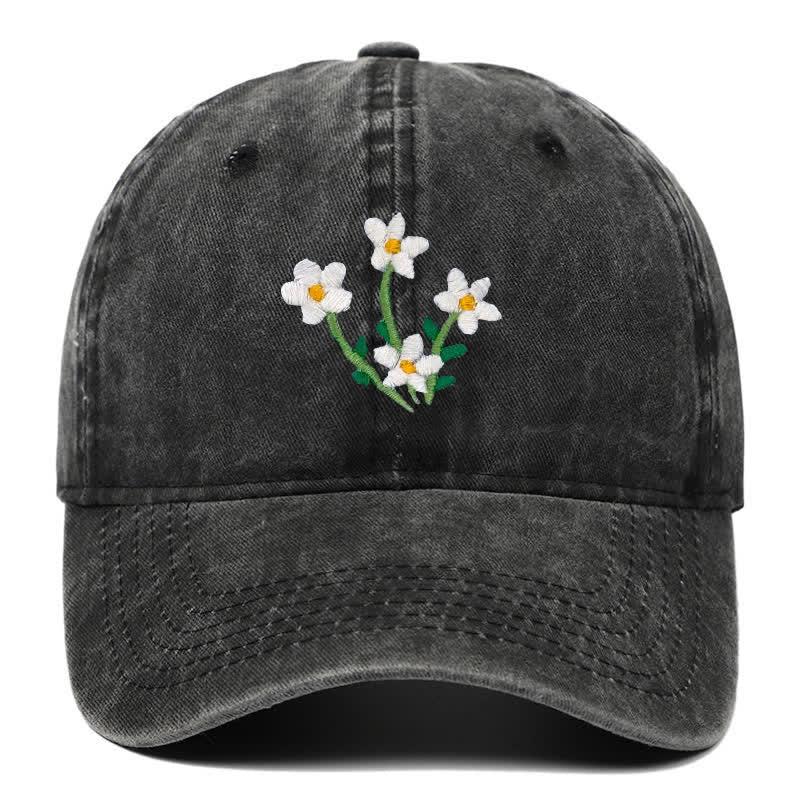 Baseballkappe mit Blumenstickerei, verstellbar, Weiß - Schwarz - Einstellbar (ca. 21 5/8"-22 7/8") - image 2