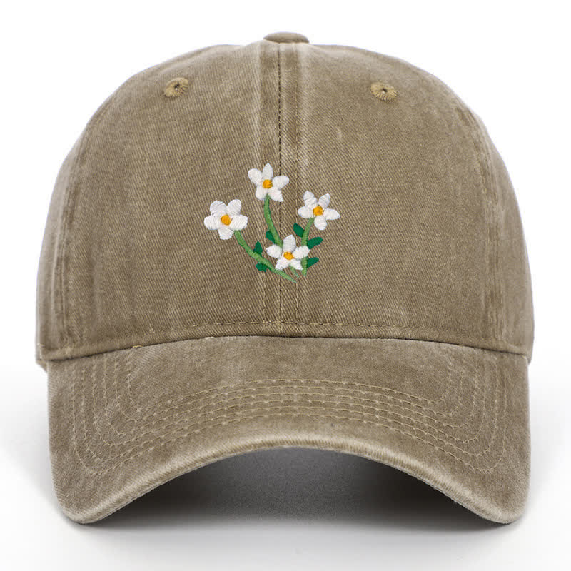 Baseballkappe mit Blumenstickerei, verstellbar, Weiß - Khaki - Einstellbar (ca. 21 5/8"-22 7/8") - image 13
