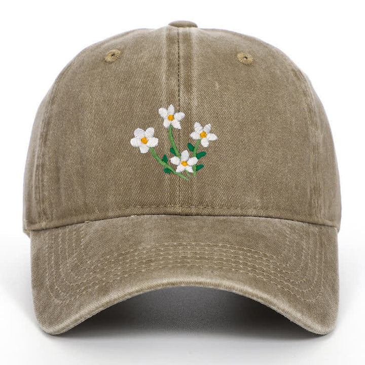 Baseballkappe mit Blumenstickerei, verstellbar, Weiß - Khaki - Einstellbar (ca. 21 5/8"-22 7/8") - image 13