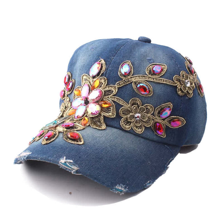 Baseballkappe mit Pailletten, Blumen und Kristallstickerei, verstellbar - Dunkelblau - Einstellbar (ca. 21 5/8"-22 7/8") - image 1