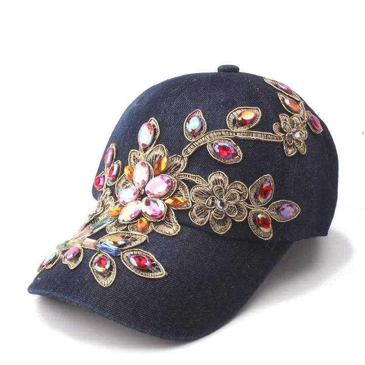 Baseballkappe mit Pailletten, Blumen und Kristallstickerei, verstellbar - Schwarz - Einstellbar (ca. 21 5/8"-22 7/8") - image 7