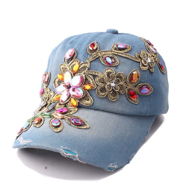 Baseballkappe mit Pailletten, Blumen und Kristallstickerei, verstellbar - Blau - Einstellbar (ca. 21 5/8"-22 7/8") - image 8