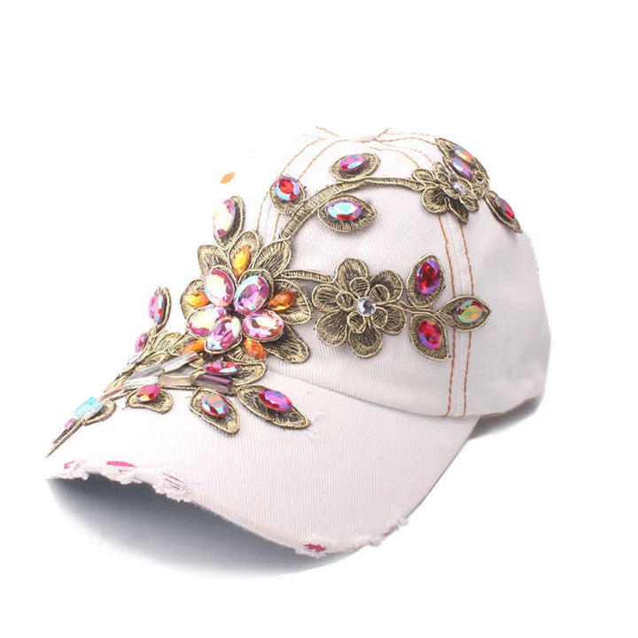 Baseballkappe mit Pailletten, Blumen und Kristallstickerei, verstellbar - Weiß - Einstellbar (ca. 21 5/8"-22 7/8") - image 9