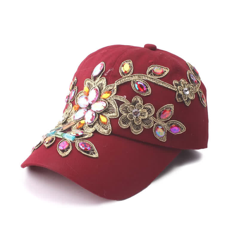 Baseballkappe mit Pailletten, Blumen und Kristallstickerei, verstellbar - Burgund - Einstellbar (ca. 21 5/8"-22 7/8") - image 6