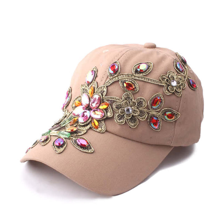 Baseballkappe mit Pailletten, Blumen und Kristallstickerei, verstellbar - Khaki - Einstellbar (ca. 21 5/8"-22 7/8") - image 5