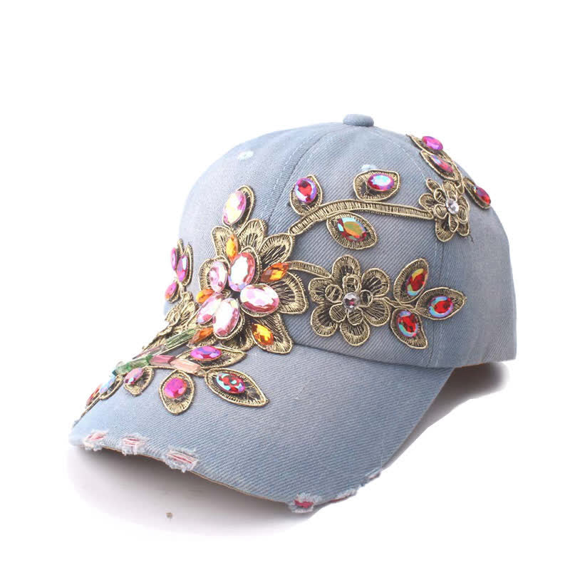 Baseballkappe mit Pailletten, Blumen und Kristallstickerei, verstellbar - Hellblau - Einstellbar (ca. 21 5/8"-22 7/8") - image 2