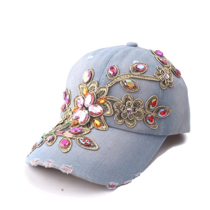 Baseballkappe mit Pailletten, Blumen und Kristallstickerei, verstellbar - Hellblau - Einstellbar (ca. 21 5/8"-22 7/8") - image 2