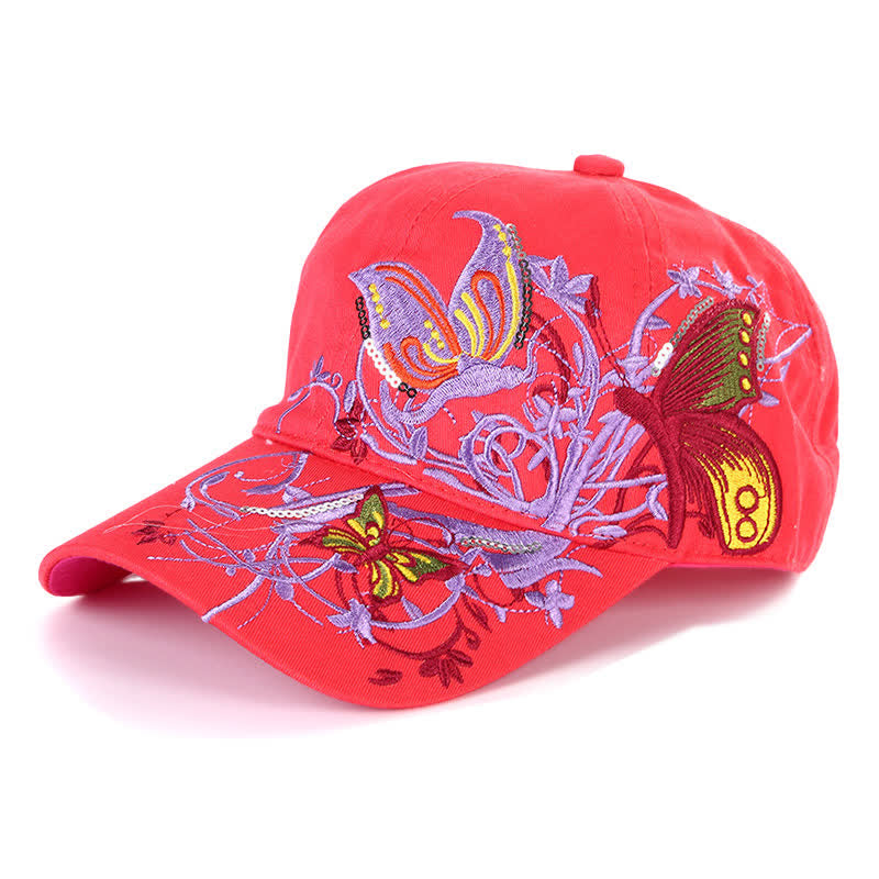 Verstellbare Baseballkappe mit Schmetterlingsstickerei und Blumenmuster - Rot - Einstellbar (ca. 21 5/8"-22 7/8") - image 2