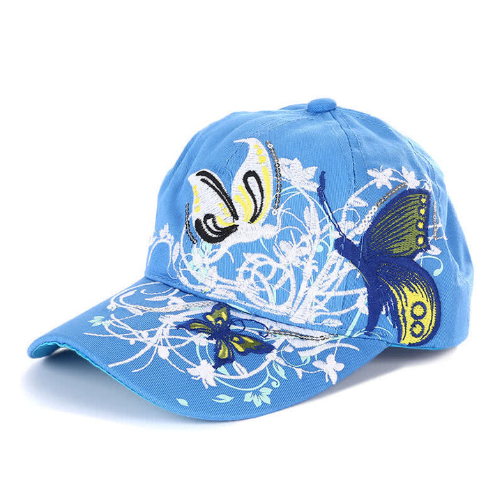Verstellbare Baseballkappe mit Schmetterlingsstickerei und Blumenmuster - Blau - Einstellbar (ca. 21 5/8"-22 7/8") - image 3