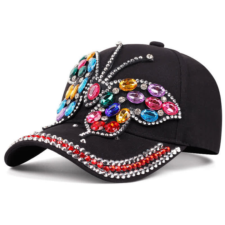 Verstellbare Baseballkappe mit funkelndem Strass und Schmetterling - Schwarz - Einstellbar (ca. 21 5/8"-22 7/8") - image 1