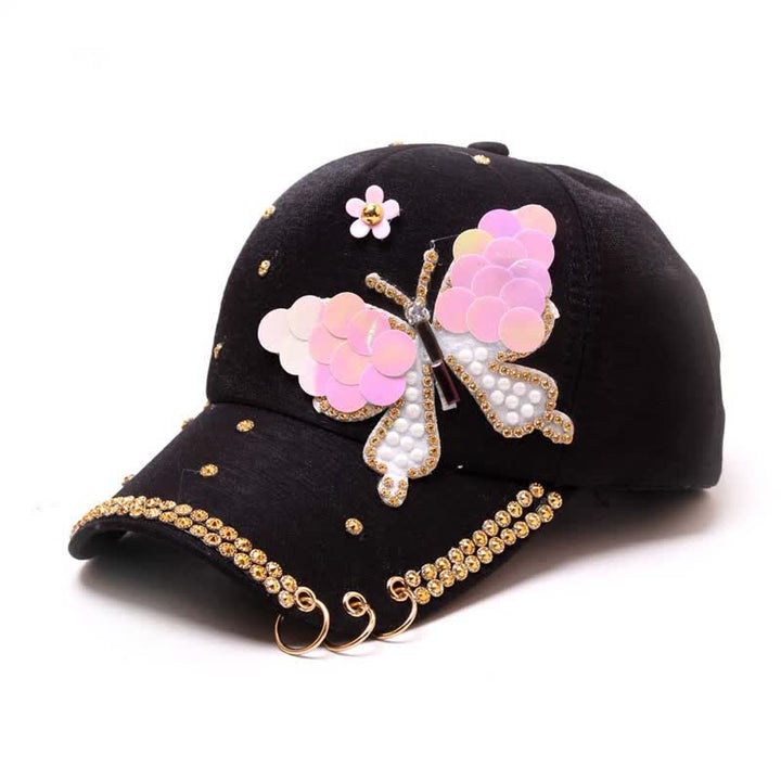 Verstellbare Baseballkappe mit Schmetterlings-Motiv, Rosa - Schwarz - Einstellbar (ca. 21 5/8"-22 7/8") - image 1