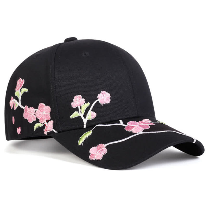Pinke, seitlich bestickte Baseballkappe mit Blumenmuster, verstellbar - Schwarz - Einstellbar (ca. 21 5/8"-22 7/8") - image 1