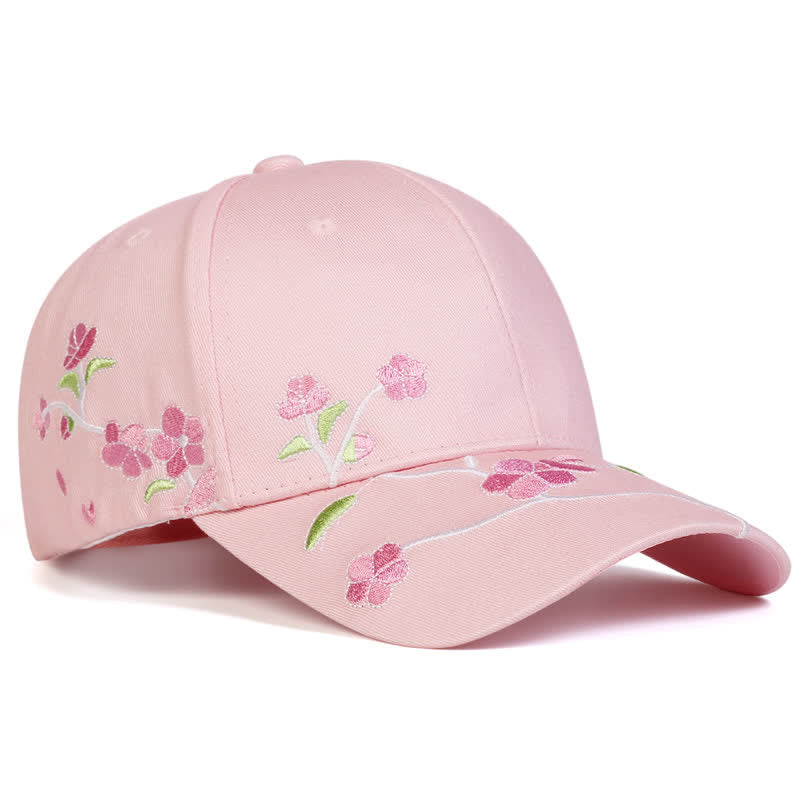 Pinke, seitlich bestickte Baseballkappe mit Blumenmuster, verstellbar - Weiß - Einstellbar (ca. 21 5/8"-22 7/8") - image 4