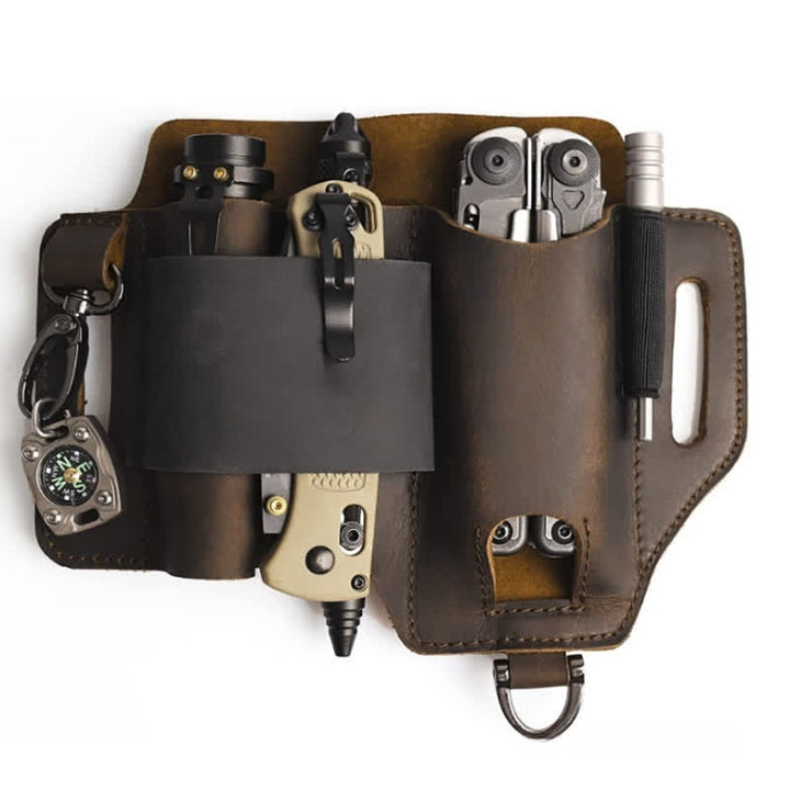 EDC Werkzeugaufbewahrung Holster Klappmesser Taschenlampe Leder Gürteltasche - Braun - image 1