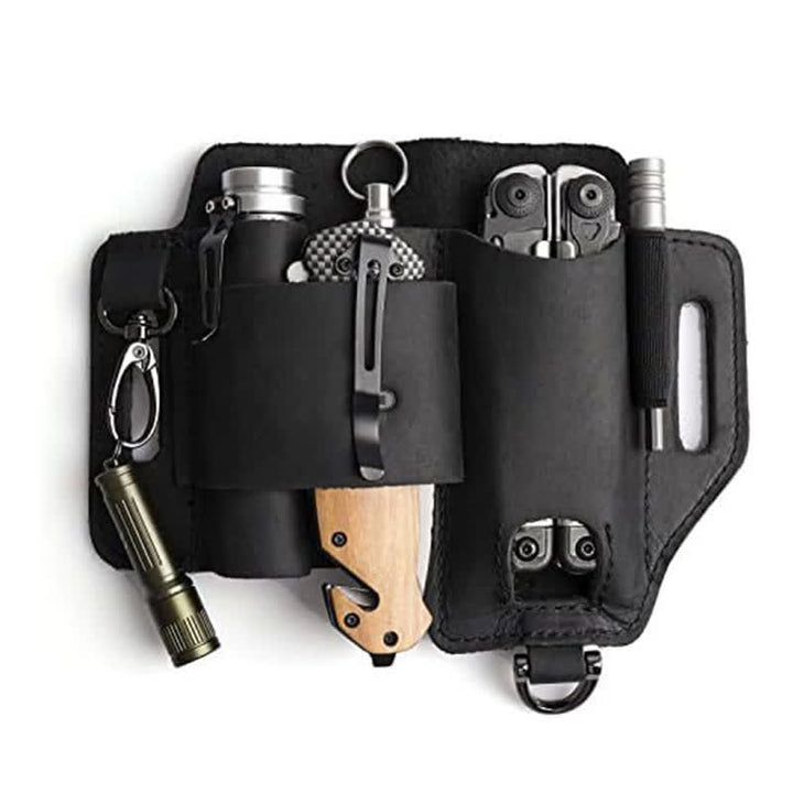 EDC Werkzeugaufbewahrung Holster Klappmesser Taschenlampe Leder Gürteltasche - Schwarz - image 8
