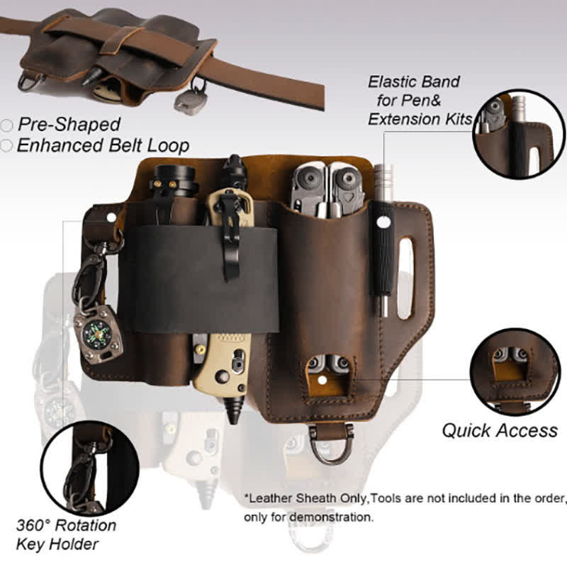 EDC Werkzeugaufbewahrung Holster Klappmesser Taschenlampe Leder Gürteltasche - image 3