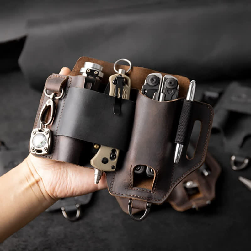 EDC Werkzeugaufbewahrung Holster Klappmesser Taschenlampe Leder Gürteltasche - image 5