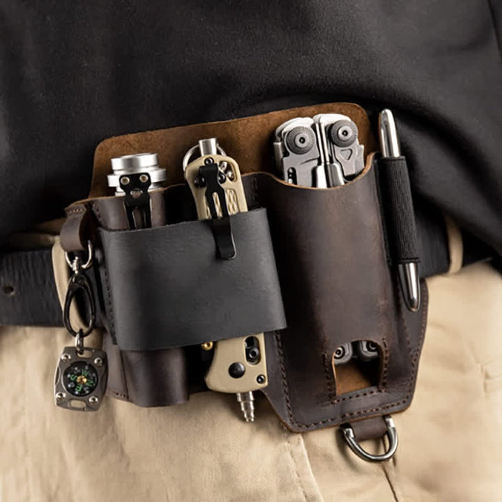 EDC Werkzeugaufbewahrung Holster Klappmesser Taschenlampe Leder Gürteltasche - image 2