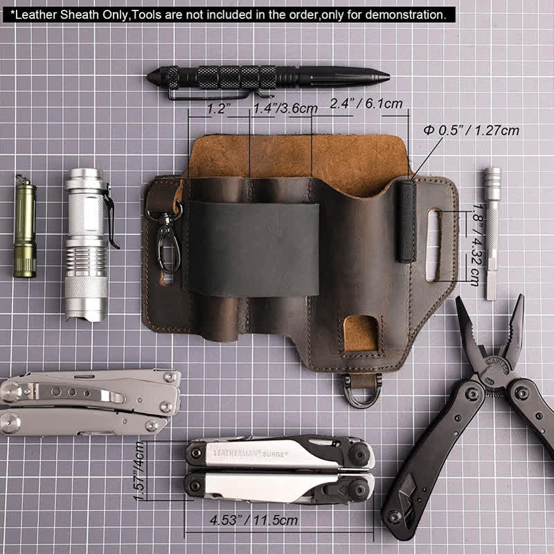 EDC Werkzeugaufbewahrung Holster Klappmesser Taschenlampe Leder Gürteltasche - image 4