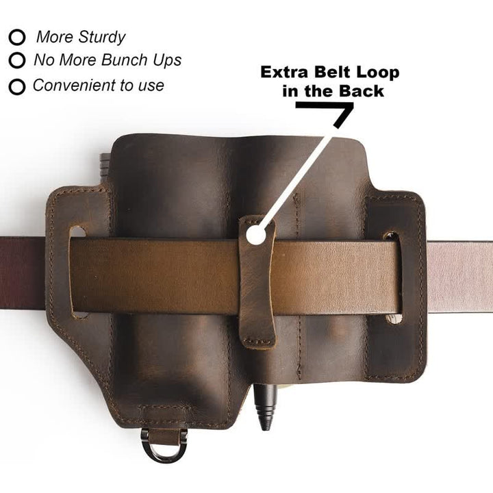EDC Werkzeugaufbewahrung Holster Klappmesser Taschenlampe Leder Gürteltasche - image 6