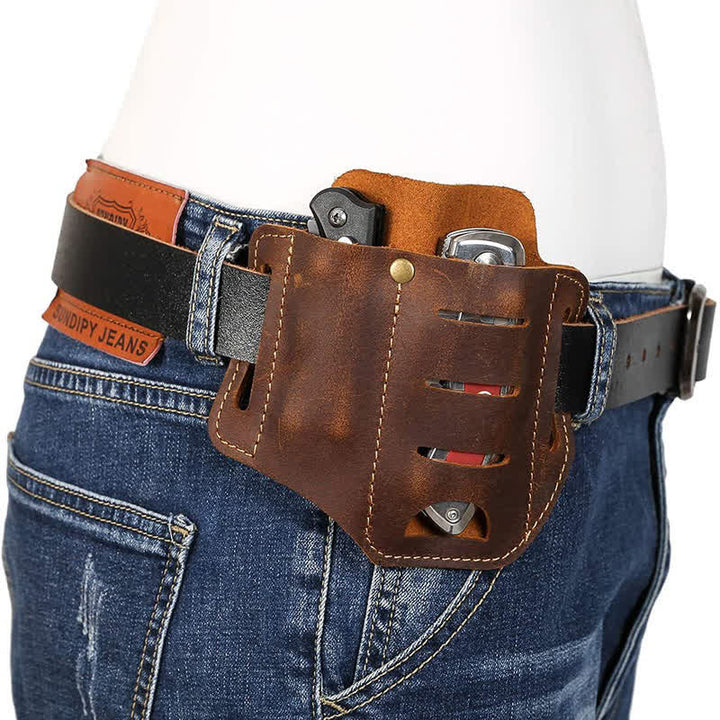 EDC Werkzeugaufbewahrung Holster Klappmesser Taschenlampe Leder Gürteltasche - image 3