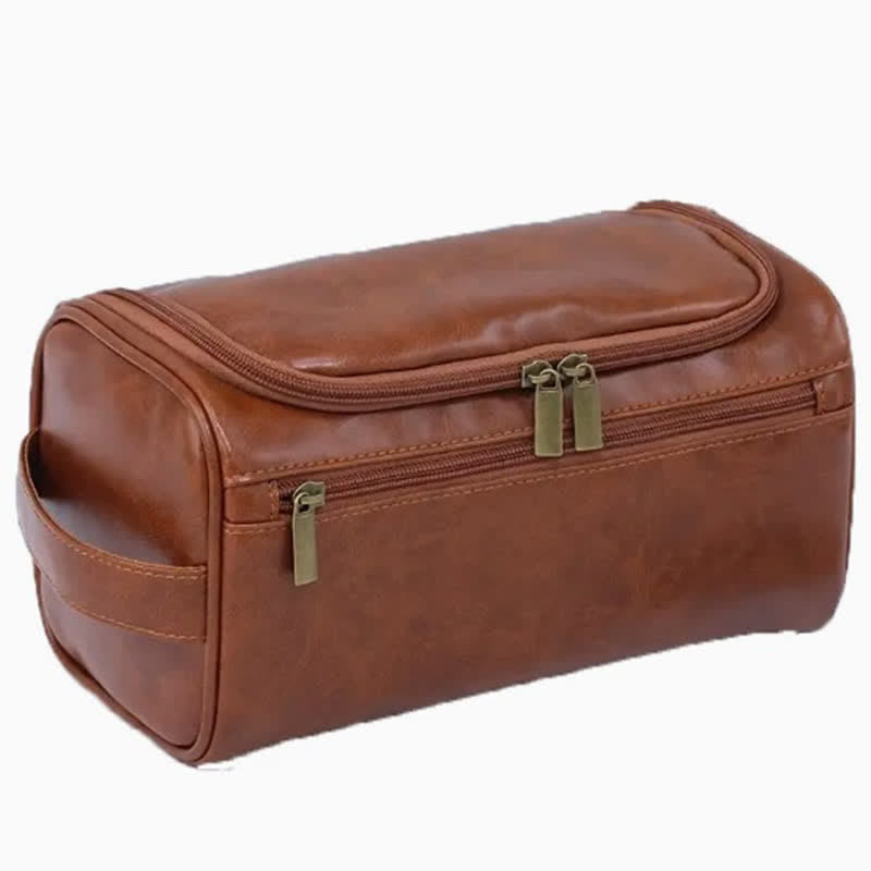 Individuelle Reise-Kulturtasche aus Leder mit Lasergravur und Monogramm - Braun - image 2