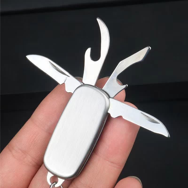 Silberner kompakter Klappmesser-Schlüsselanhänger mit Flaschenöffner - Silber - image 1