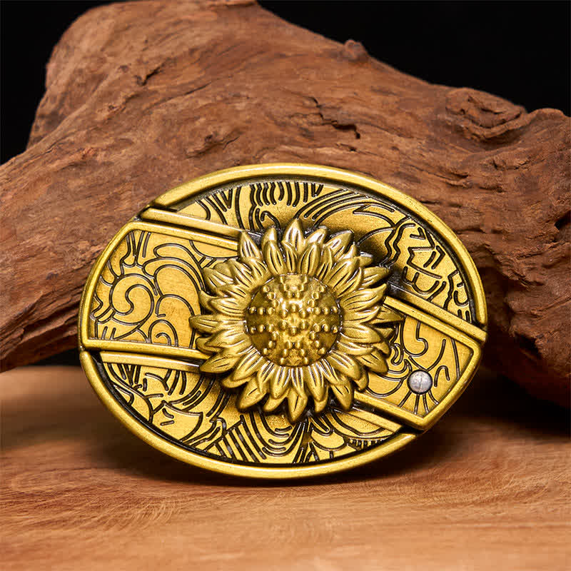 Herren DIY Bronze Sonnenblume verstecktes Klappmesser Ledergürtel - Sonnenblume - Ohne Gürtel - Nicht im Lieferumfang enthaltener Gürtel - image 1