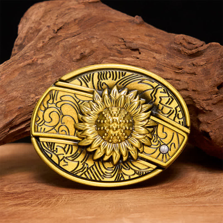 Herren DIY Bronze Sonnenblume verstecktes Klappmesser Ledergürtel - Sonnenblume - Ohne Gürtel - Nicht im Lieferumfang enthaltener Gürtel - image 1