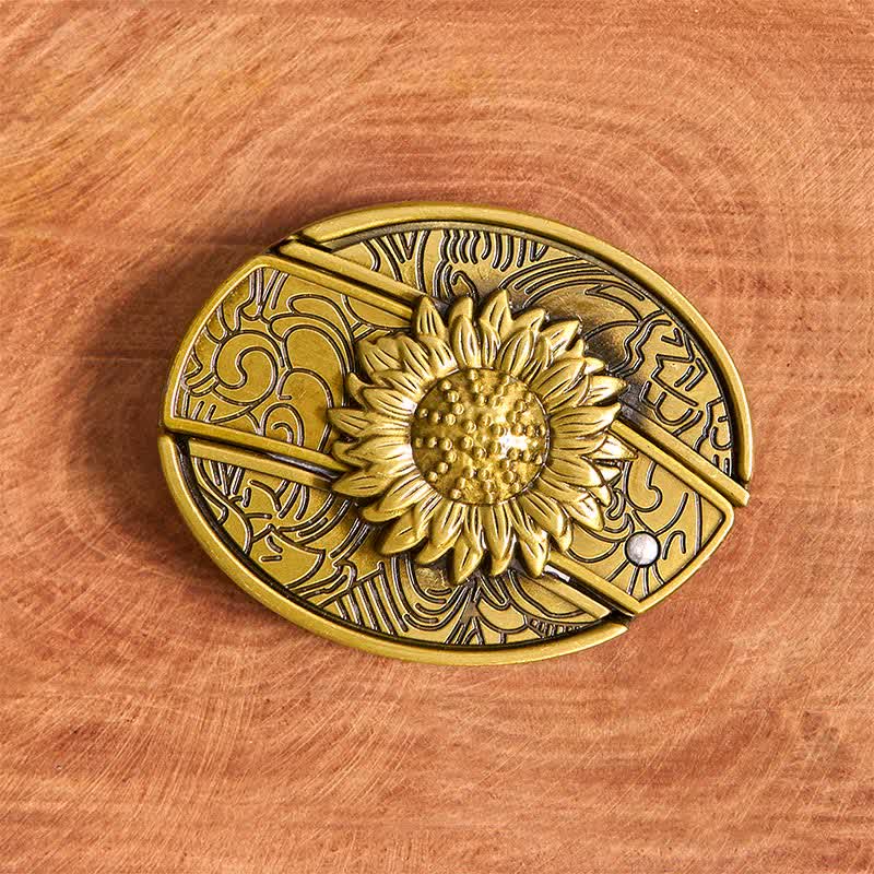 Herren DIY Bronze Sonnenblume verstecktes Klappmesser Ledergürtel - image 4