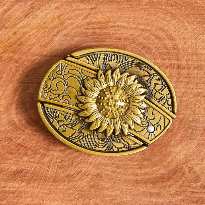 Herren DIY Bronze Sonnenblume verstecktes Klappmesser Ledergürtel - image 4