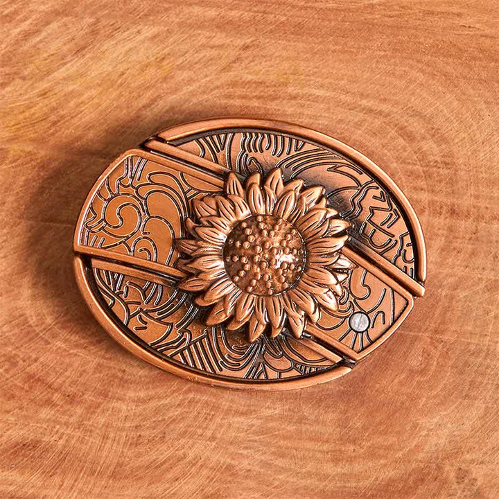 Herren DIY Rot Bronze Sonnenblume Verstecktes Klappmesser Ledergürtel - image 3
