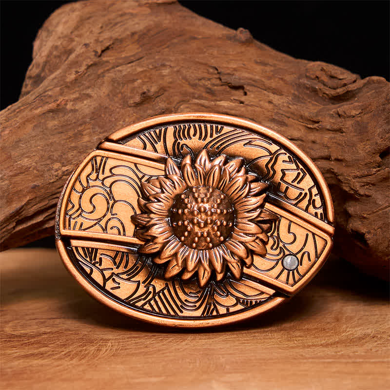 Herren DIY Rot Bronze Sonnenblume Verstecktes Klappmesser Ledergürtel - Sonnenblume - Ohne Gürtel - Nicht im Lieferumfang enthaltener Gürtel - image 1