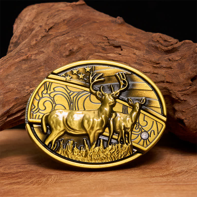 Herren DIY Bronze Dual Deers Verstecktes Klappmesser Ledergürtel - Doppelhirsche - Ohne Gürtel - Nicht im Lieferumfang enthaltener Gürtel - image 1