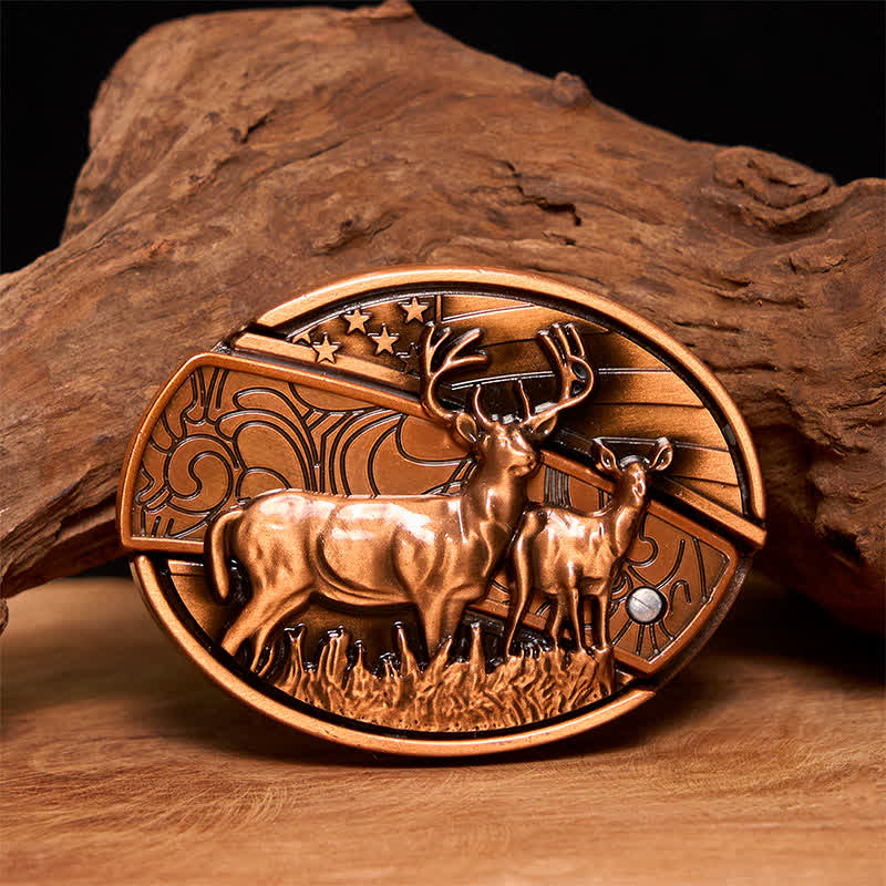 Herren DIY Rot Bronze Dual Deers Verstecktes Klappmesser Ledergürtel - Doppelhirsche - Ohne Gürtel - Nicht im Lieferumfang enthaltener Gürtel - image 1