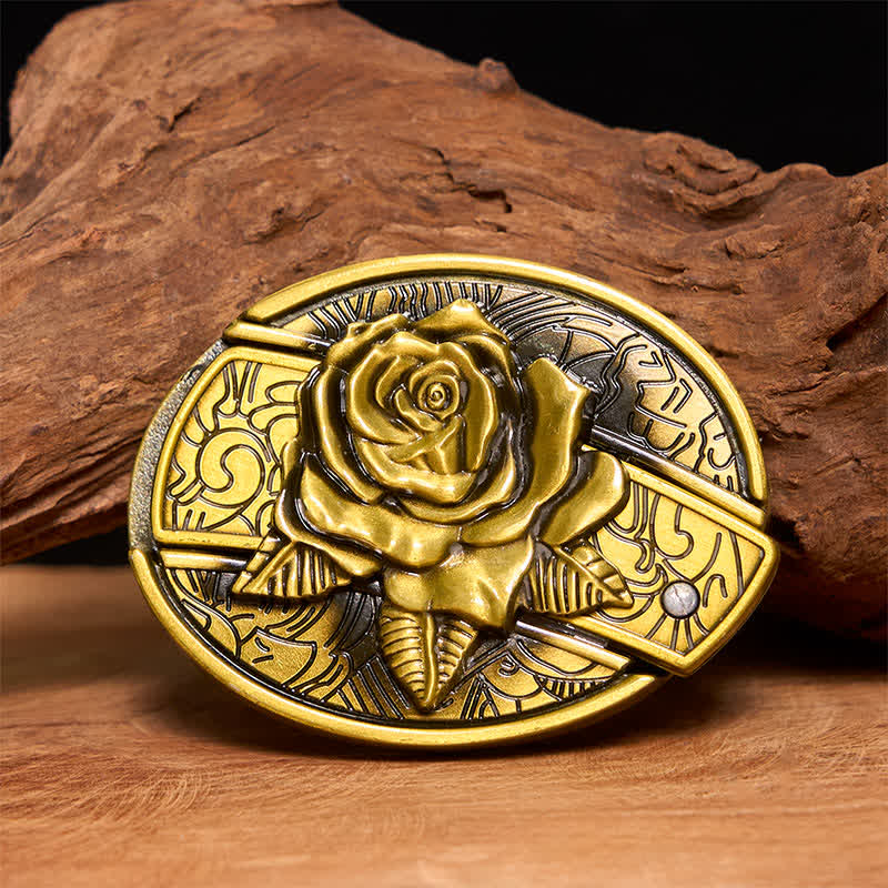 Herren DIY Bronze Rose Verstecktes Klappmesser Ledergürtel - Rose - Ohne Gürtel - Nicht im Lieferumfang enthaltener Gürtel - image 1
