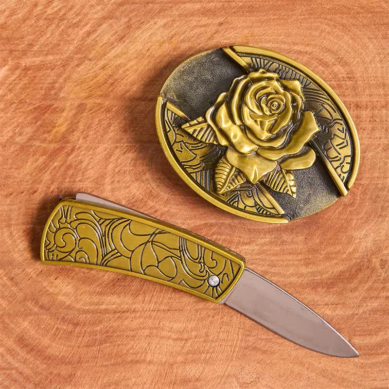 Herren DIY Bronze Rose Verstecktes Klappmesser Ledergürtel - image 2