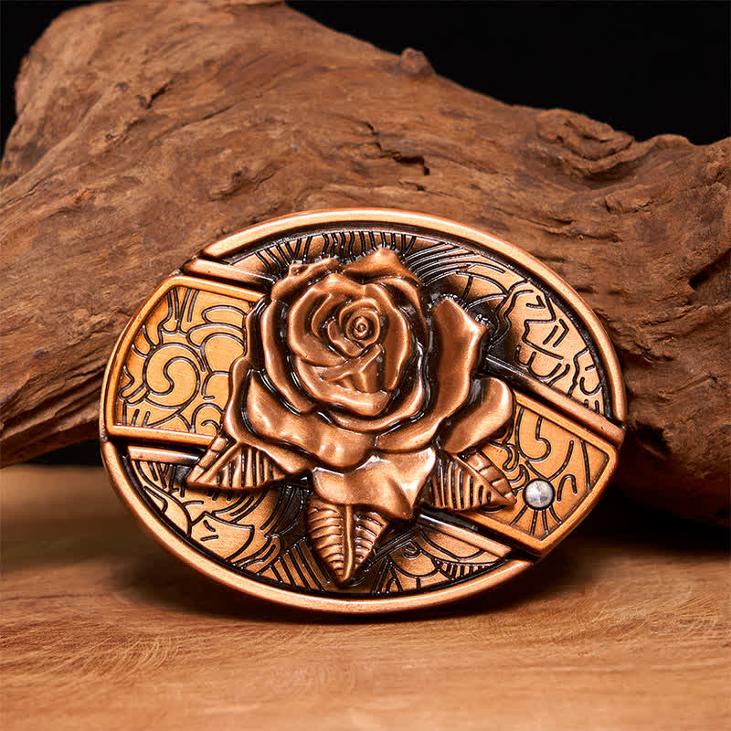 Herren DIY Rot Bronze Rose Verstecktes Klappmesser Ledergürtel - Rose - Ohne Gürtel - Nicht im Lieferumfang enthaltener Gürtel - image 1