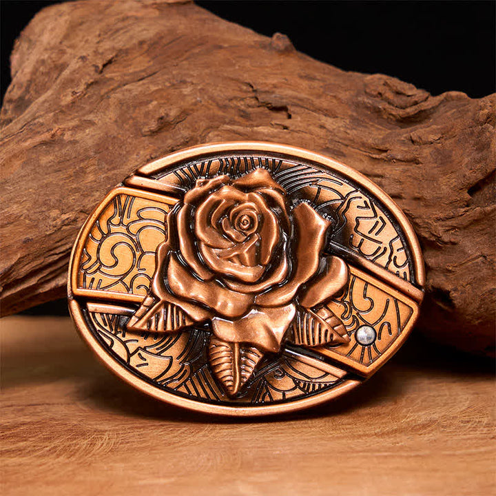 Herren DIY Rot Bronze Rose Verstecktes Klappmesser Ledergürtel - Rose - Ohne Gürtel - Nicht im Lieferumfang enthaltener Gürtel - image 1