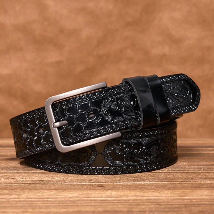 Luxuriöser Herren-Ledergürtel mit Blumenprägung - Schwarz - 44 - image 6
