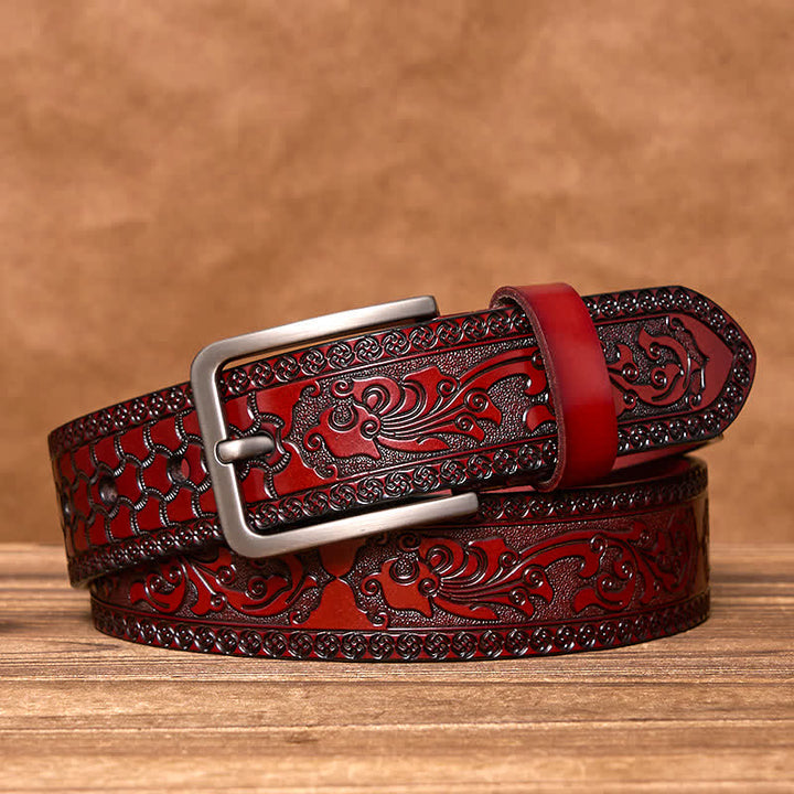 Luxuriöser Herren-Ledergürtel mit Blumenprägung - Braun - 44 - image 9