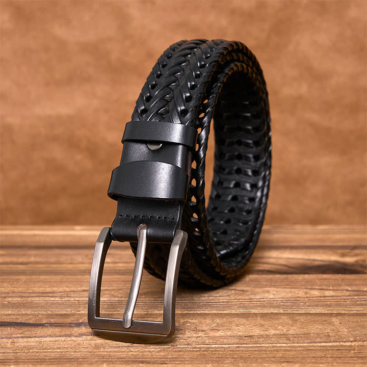 Lässiger handgewebter geflochtener Ledergürtel für Herren - Schwarz - 44 - image 6