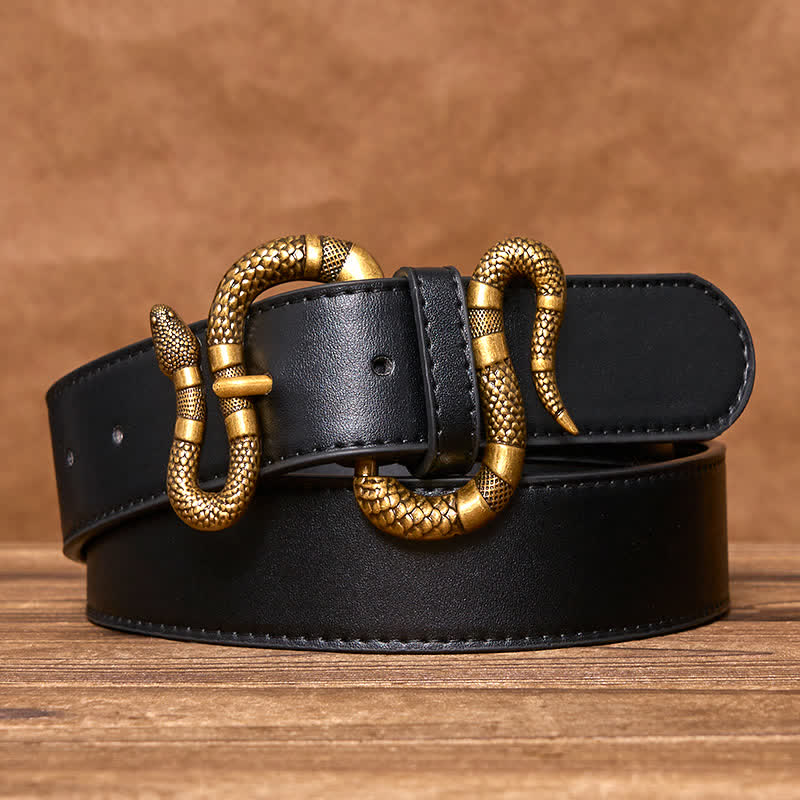 Herren Punk Bronze Serpent Schnalle Streetwear Ledergürtel - image 2