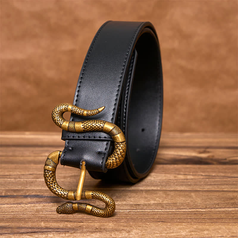 Herren Punk Bronze Serpent Schnalle Streetwear Ledergürtel - Schwarz - 44 - image 0