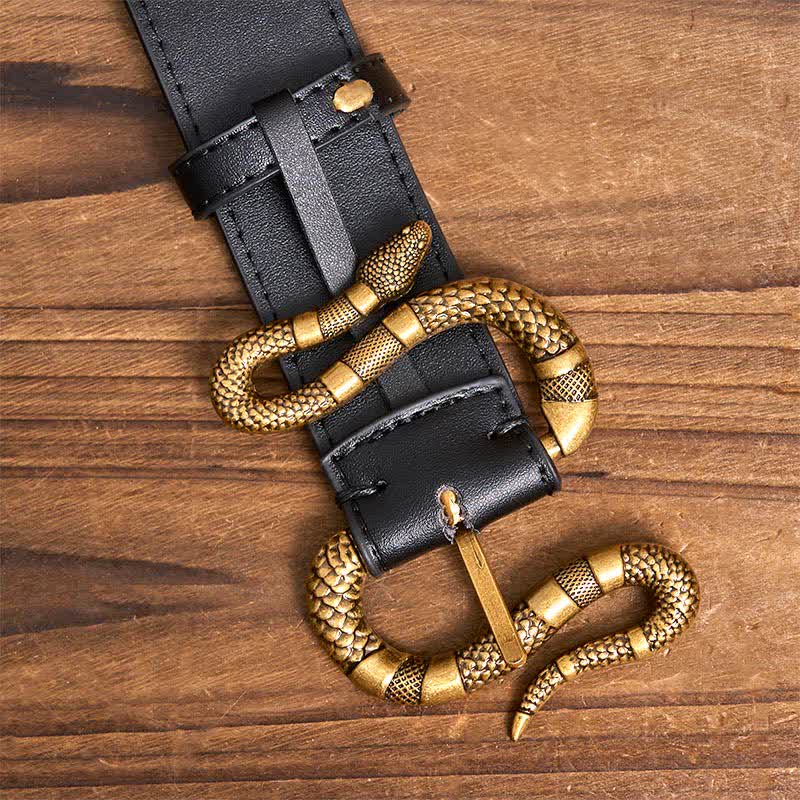Herren Punk Bronze Serpent Schnalle Streetwear Ledergürtel - image 5
