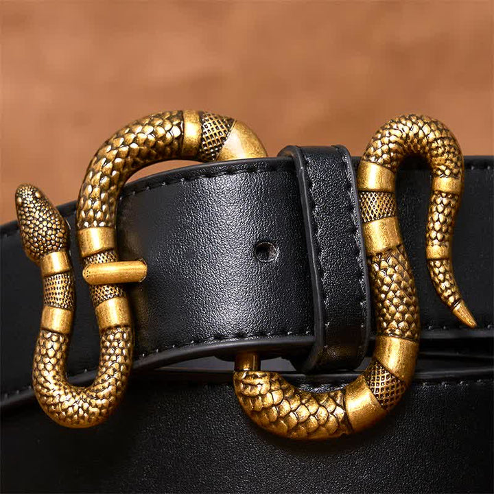 Herren Punk Bronze Serpent Schnalle Streetwear Ledergürtel - image 3