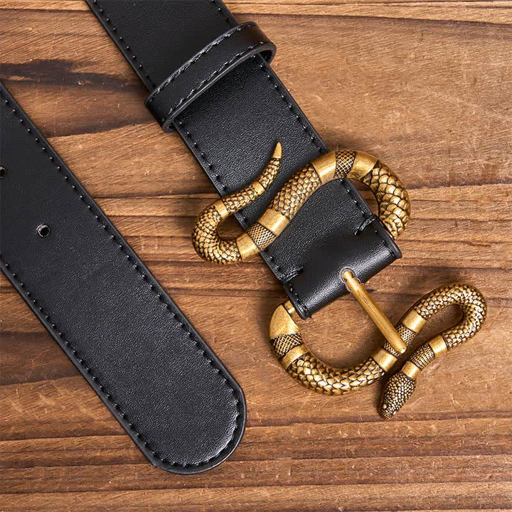 Herren Punk Bronze Serpent Schnalle Streetwear Ledergürtel - image 4